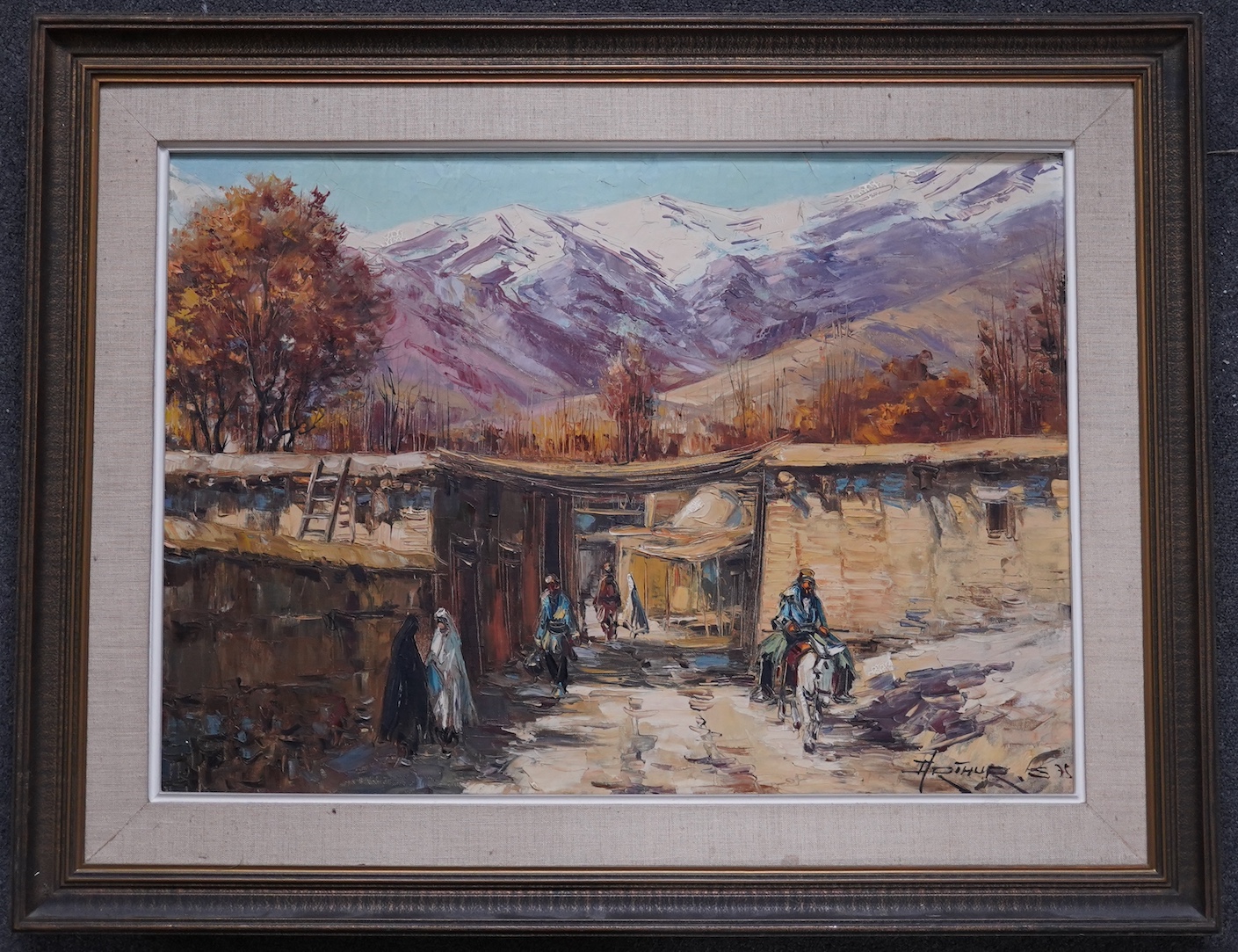 Arthur Sarkissian (Armenian, b.1960), Village near the mountains, Iran, oil on canvas, 49 x 59cm